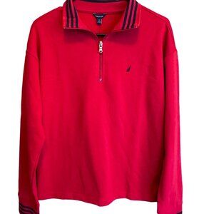 Womens Shirt Size Small Red Nautica Quarter-Zip Pullover Sweatshirt Striped Coll